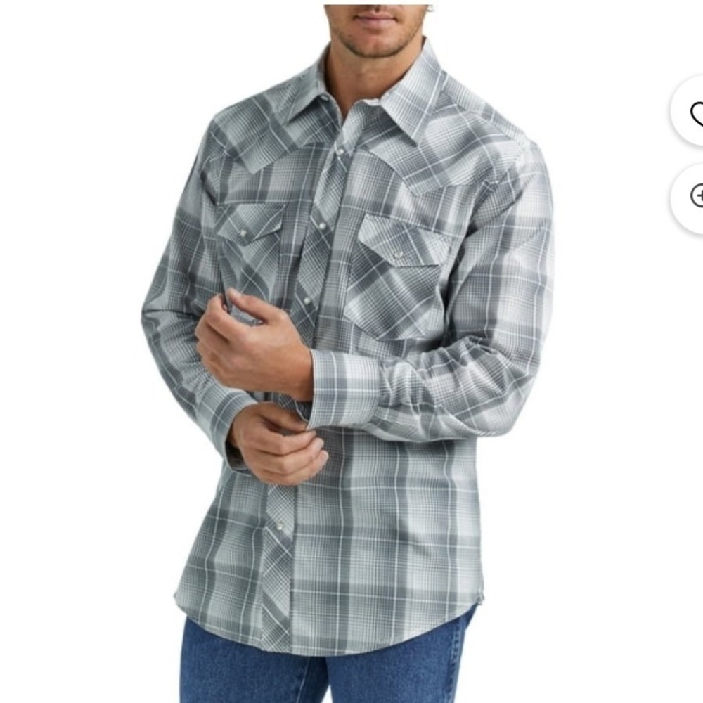 Levis Western Plaid Pearl Snap Long Sleeve Shirt Mens XL Gray White